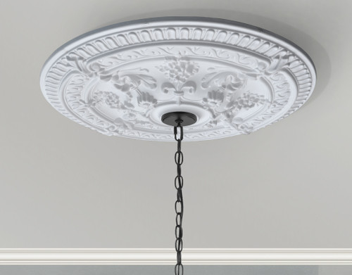 White Scroll Rose Chandelier Ceiling Medallion 28 Inch Dia
