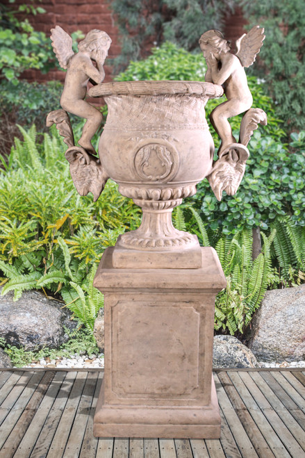 Angels Urn On Base  Stone Cast