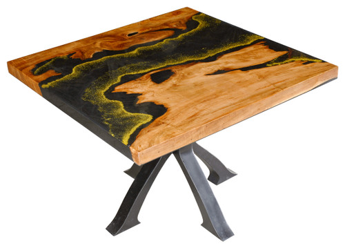 Golden Acrylic Square Table with Iron Base
