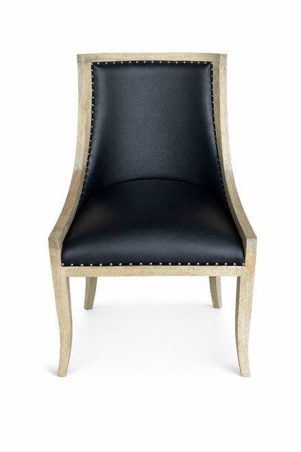 Farmhouse Barrel Chair with Black Leather
