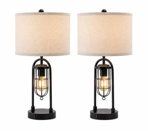 Modern Farmhouse Cage Base Table Lamp Set of 2