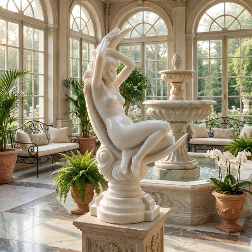 White Marble Moon Lady Statue H23.6 Inches  Ge21418